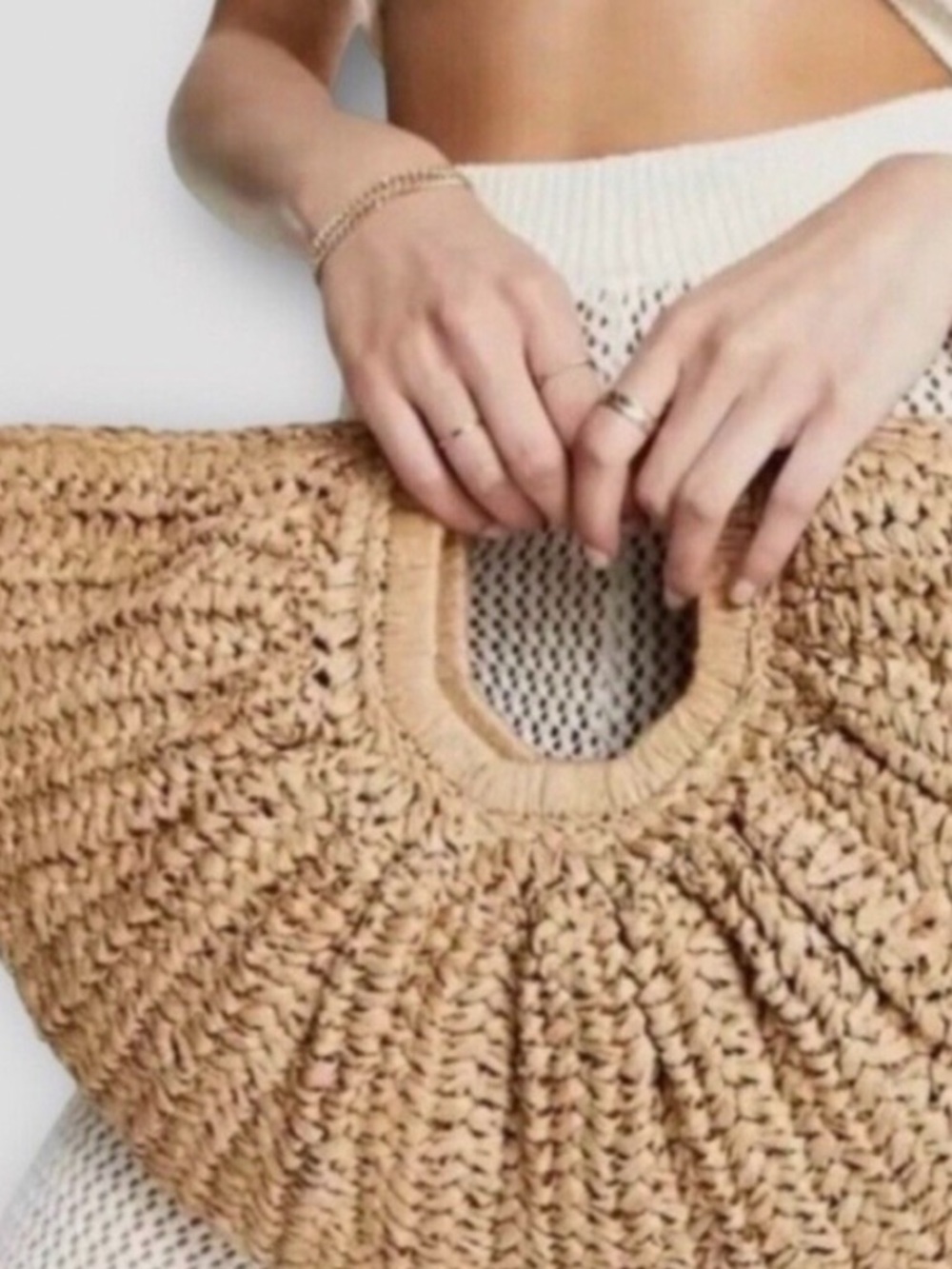 Handwoven Tan Straw Tote with Circular Handles